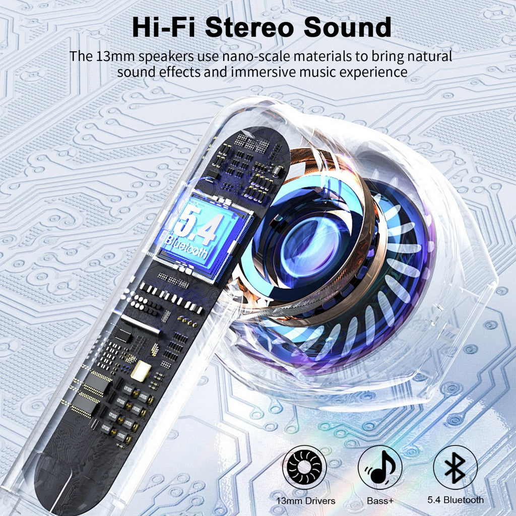 Wireless Earbuds Bluetooth 5.4​ Noise Cancelling for Iphone Android with 4 ENC Mic, Dual LED Display, 50H Playtime IPX7 Waterproof in Ear Headphones, White