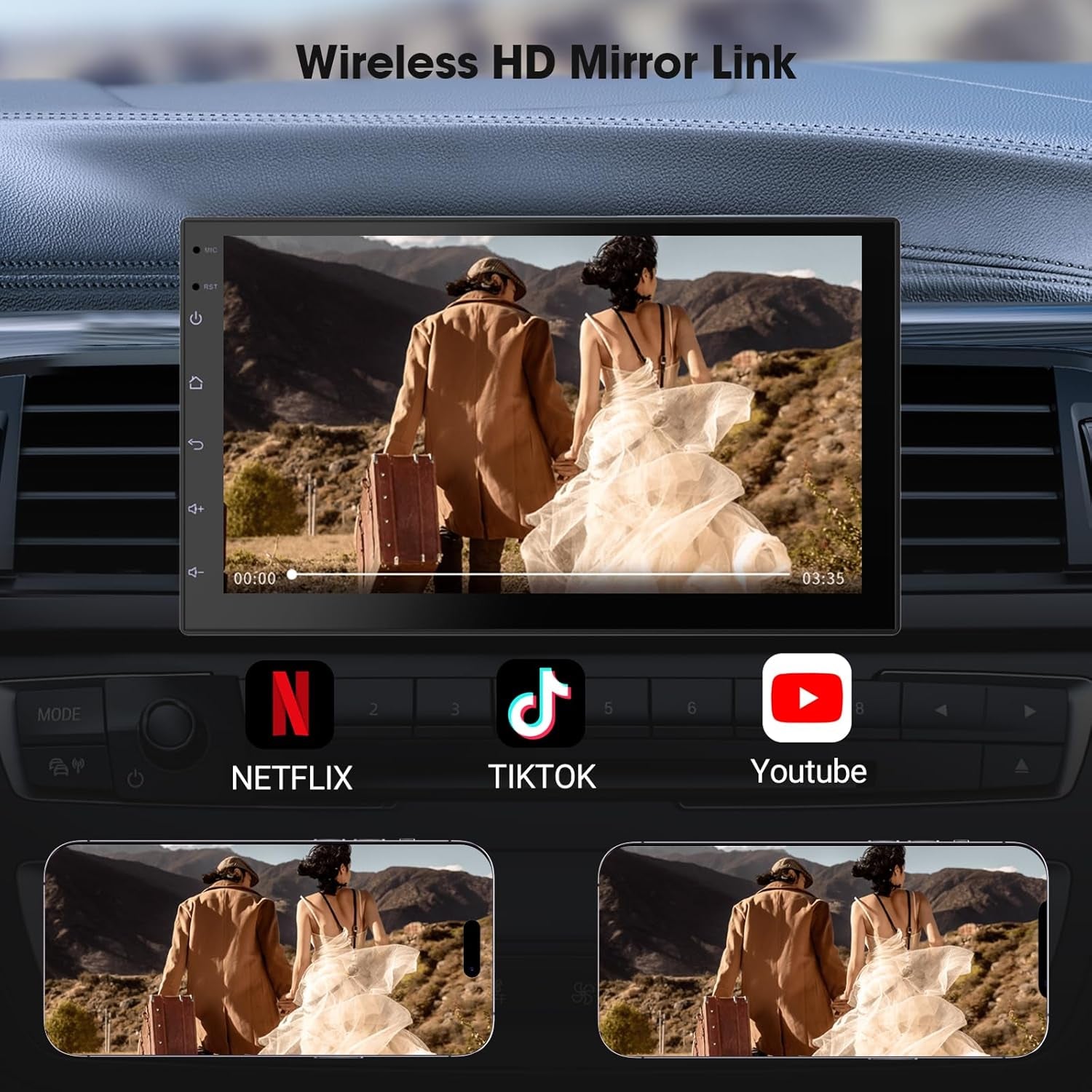 Wireless Carplay Screen for Car & Android Auto Head Unit - Touchscreen 7 Inch Double Din Car Stereo with Backup Camera for All Cars (2+64GB)