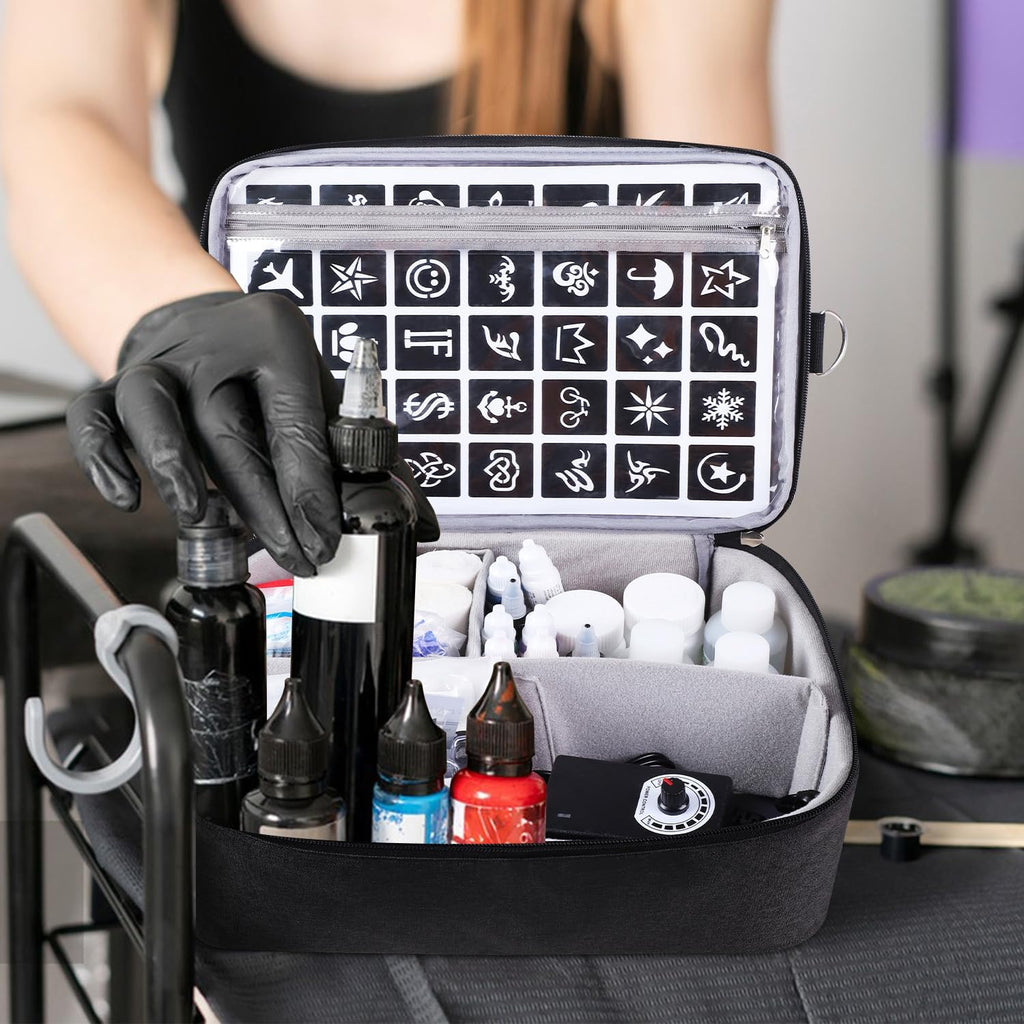 Tattoo Carrying Case Tattoo Supplies Organizer Tattoo Kit Box Case Tattoo Equipment Storage Bag Tattoo Travel Tattoo Storage Organizer for Tattoo Stencil Printer, Tattoo Ink, Tattoo Equipment