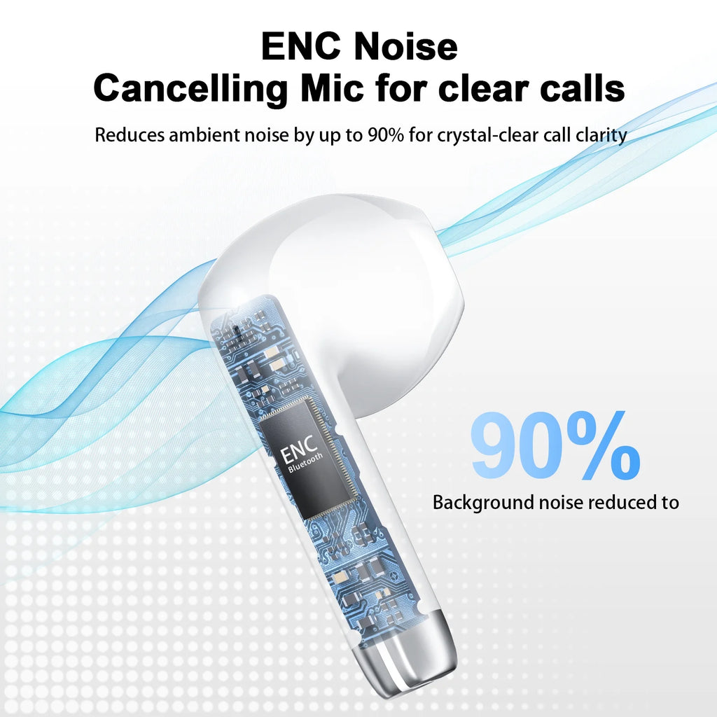 Wireless Earbuds Bluetooth 5.4​ Noise Cancelling for Iphone Android with 4 ENC Mic, Dual LED Display, 50H Playtime IPX7 Waterproof in Ear Headphones, White