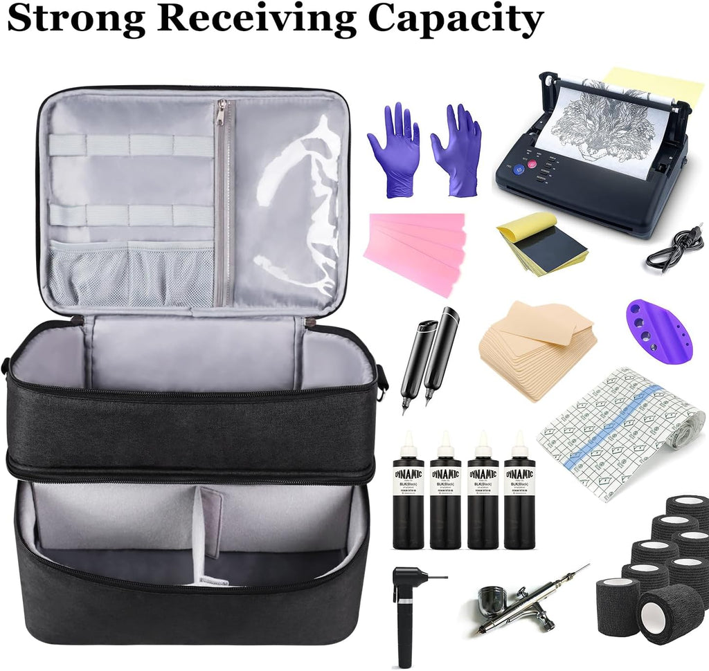 Tattoo Carrying Case Tattoo Supplies Organizer Tattoo Kit Box Case Tattoo Equipment Storage Bag Tattoo Travel Tattoo Storage Organizer for Tattoo Stencil Printer, Tattoo Ink, Tattoo Equipment