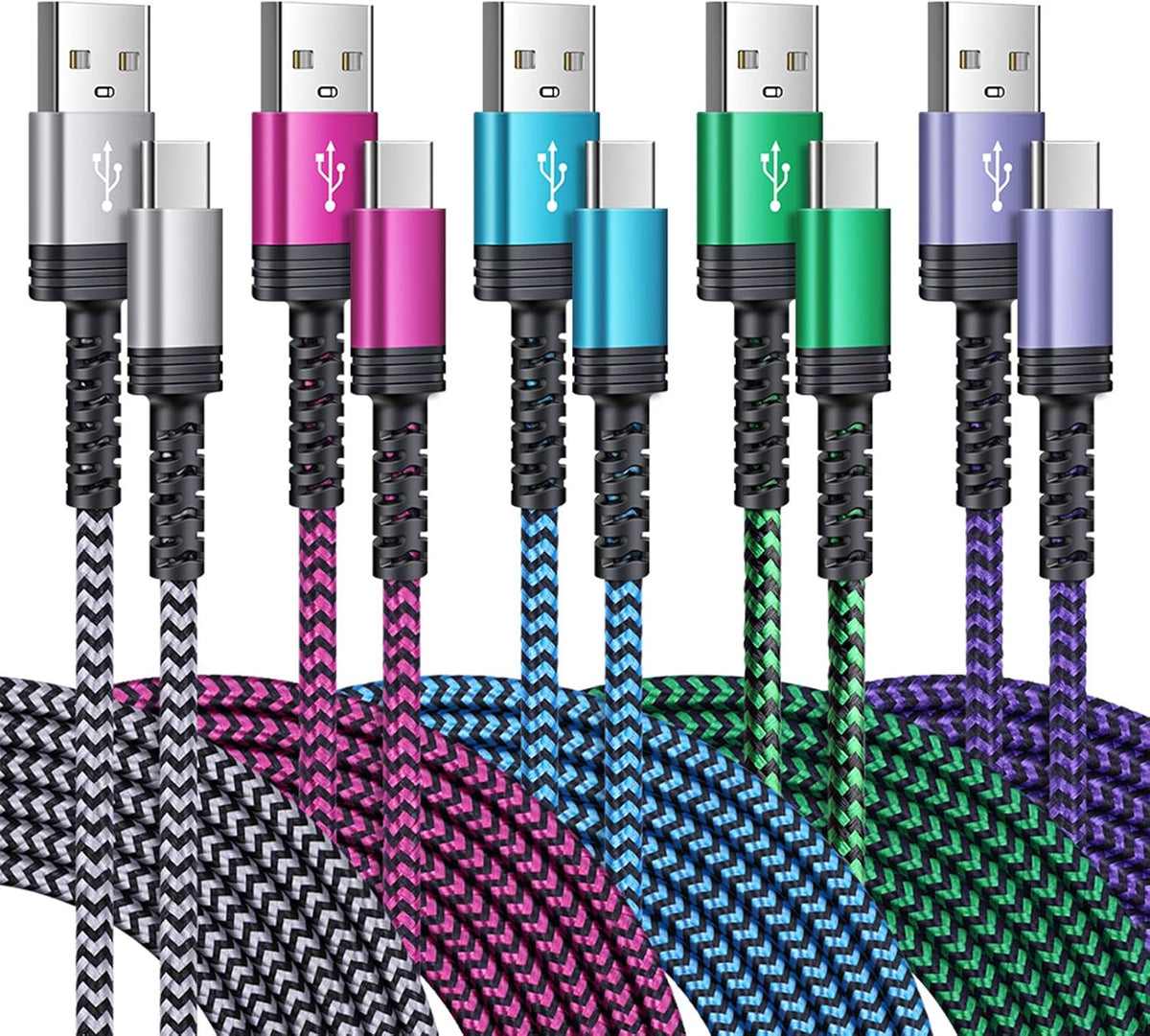 Type C Samsung Fast Charging Cable for Galaxy S26 S25 S24 Ultra A17 A16 A15 A56 A36 A14 5G Z Fold7 Fold6 Flip7 Flip6 Iphone 17E 17 16E 16 Pro Max, 5Pack 6FT Braided USB C Android Auto Car Charger Cord