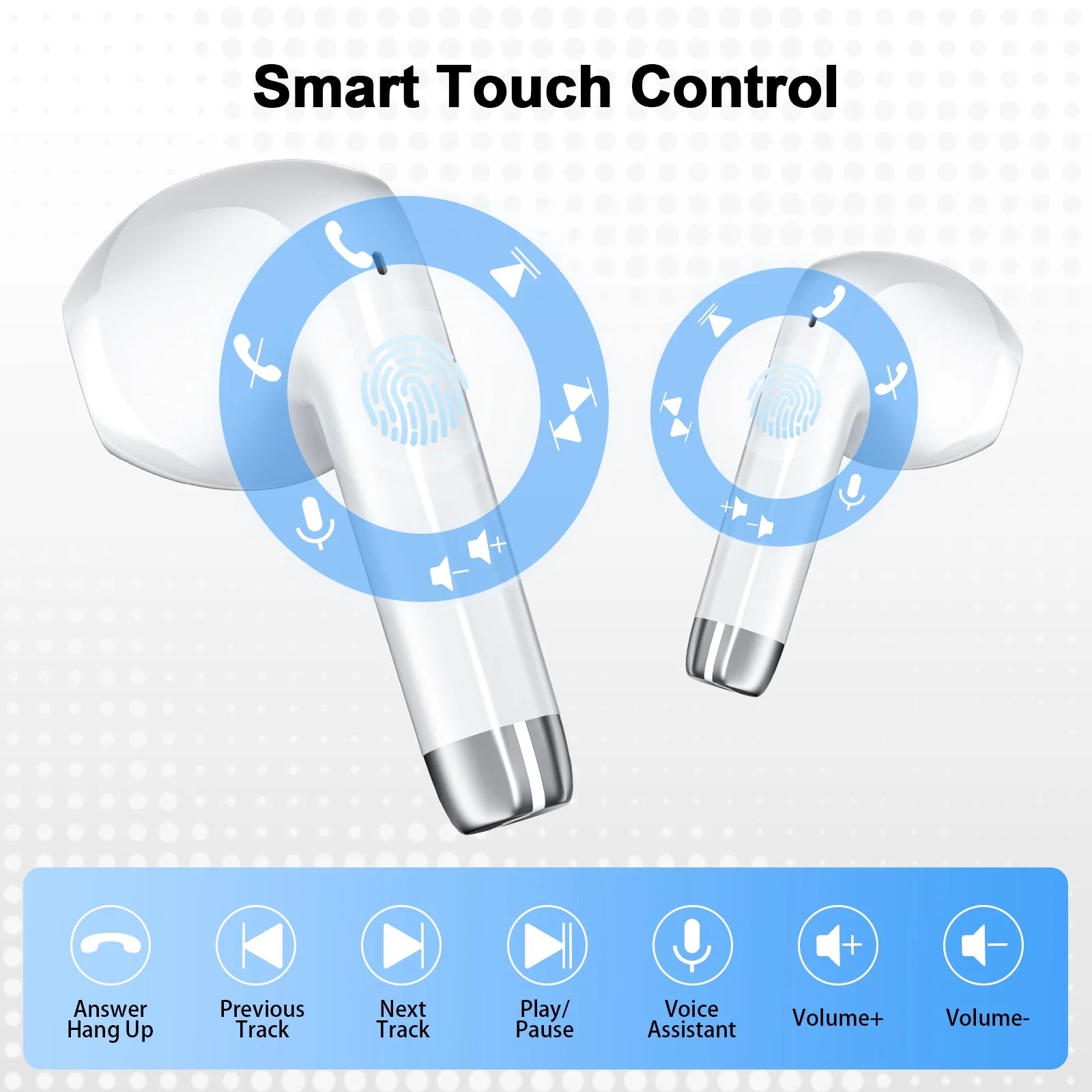 Wireless Earbuds Bluetooth 5.4​ Noise Cancelling for Iphone Android with 4 ENC Mic, Dual LED Display, 50H Playtime IPX7 Waterproof in Ear Headphones, White