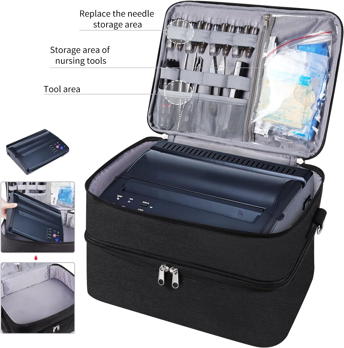 Tattoo Carrying Case Tattoo Supplies Organizer Tattoo Kit Box Case Tattoo Equipment Storage Bag Tattoo Travel Tattoo Storage Organizer for Tattoo Stencil Printer, Tattoo Ink, Tattoo Equipment