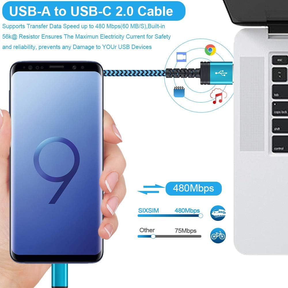Type C Samsung Fast Charging Cable for Galaxy S26 S25 S24 Ultra A17 A16 A15 A56 A36 A14 5G Z Fold7 Fold6 Flip7 Flip6 Iphone 17E 17 16E 16 Pro Max, 5Pack 6FT Braided USB C Android Auto Car Charger Cord