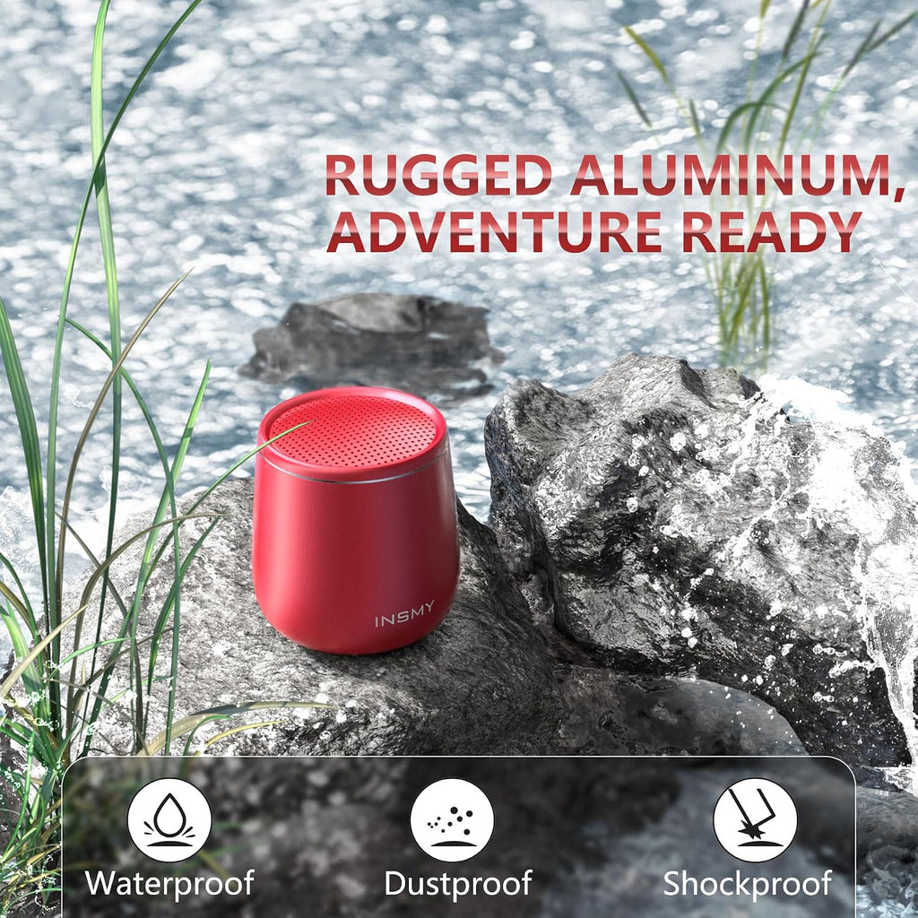 Small Bluetooth Speaker, Waterproof Mini Portable Wireless Speaker, Punchy Bass Rich Audio Stereo Pairing, Handheld Pocket Size, Built in Mic for Hiking Biking Gift Laptop Tablet (Red)