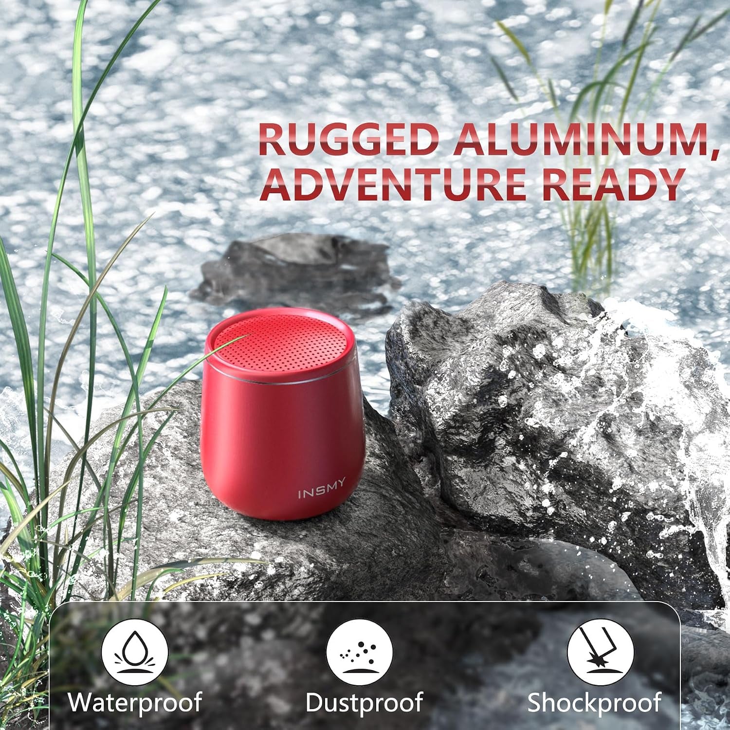 Small Bluetooth Speaker, Waterproof Mini Portable Wireless Speaker, Punchy Bass Rich Audio Stereo Pairing, Handheld Pocket Size, Built in Mic for Hiking Biking Gift Laptop Tablet (Red)
