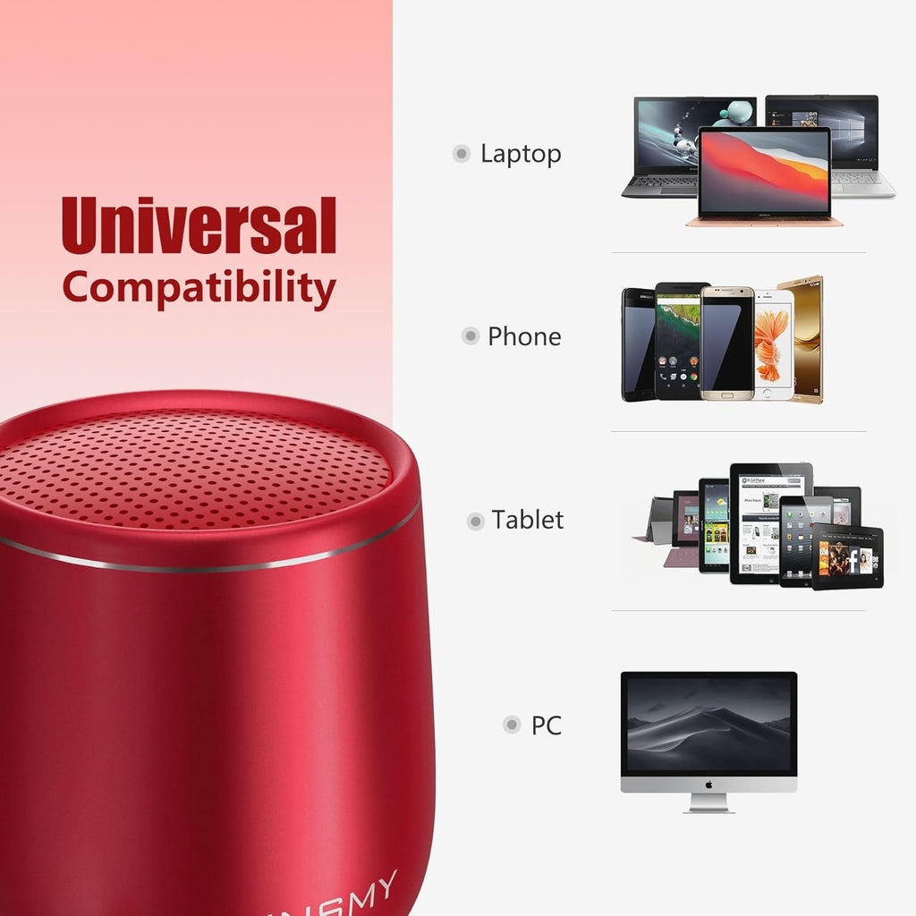 Small Bluetooth Speaker, Waterproof Mini Portable Wireless Speaker, Punchy Bass Rich Audio Stereo Pairing, Handheld Pocket Size, Built in Mic for Hiking Biking Gift Laptop Tablet (Red)