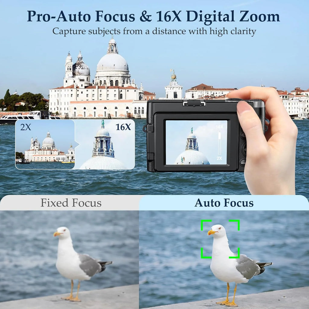 Vlogging Camera 4K Digital Cameras 48MP for Photography Autofocus 16X Digital Zoom for Youtube with 32GB Card