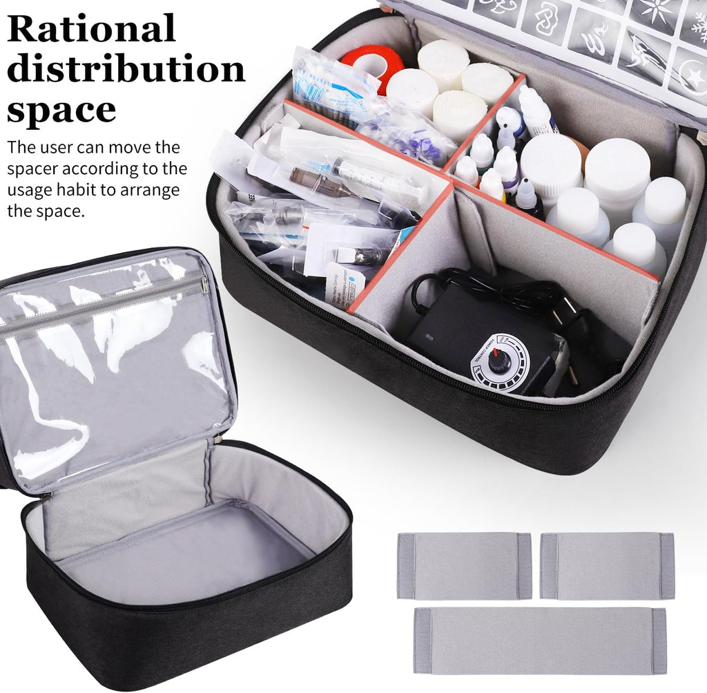 Tattoo Carrying Case Tattoo Supplies Organizer Tattoo Kit Box Case Tattoo Equipment Storage Bag Tattoo Travel Tattoo Storage Organizer for Tattoo Stencil Printer, Tattoo Ink, Tattoo Equipment